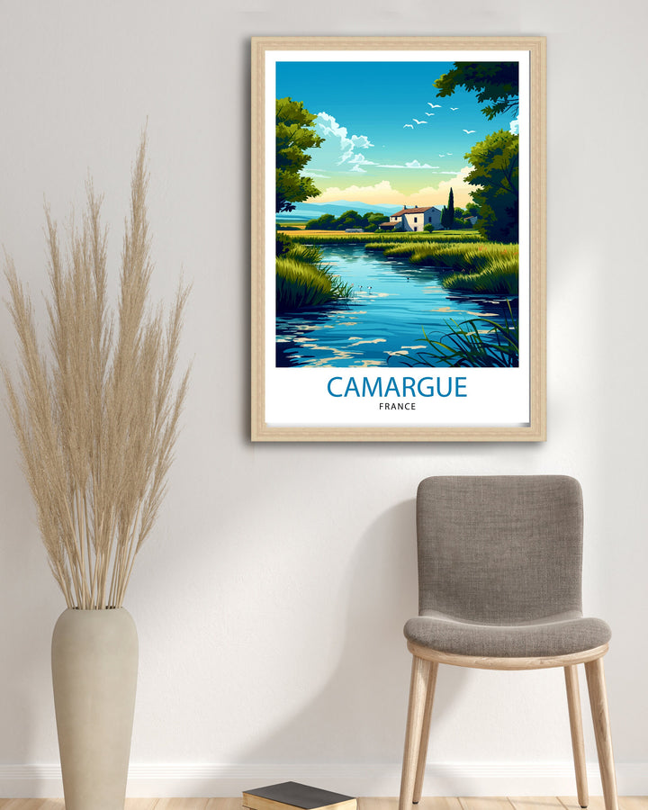 Camargue France Print Wild Wetlands Art Provence Nature Poster Flamingo Sanctuary Wall Decor French Delta Landscape Rhone River Estuary