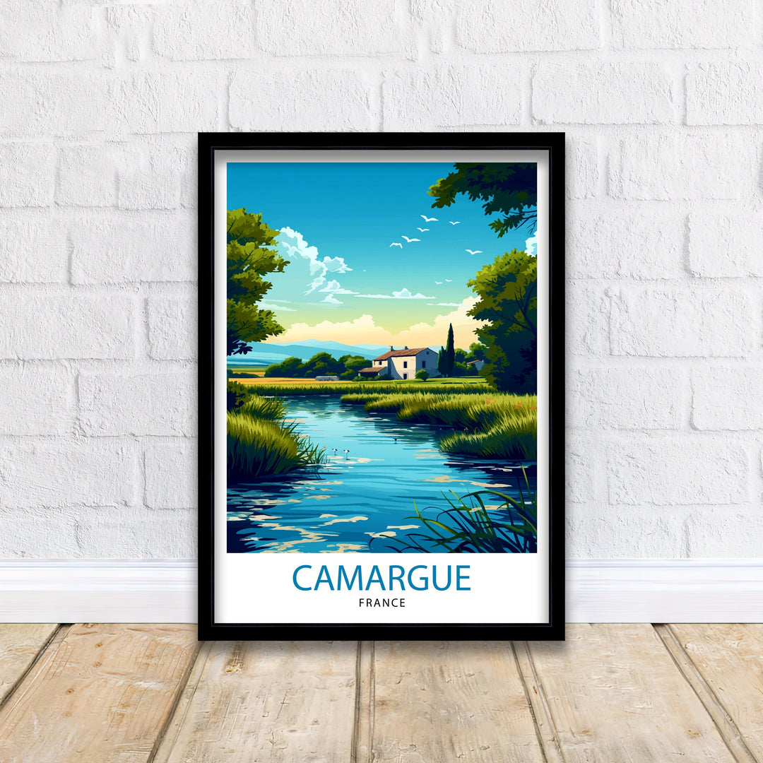 Camargue France Print Wild Wetlands Art Provence Nature Poster Flamingo Sanctuary Wall Decor French Delta Landscape Rhone River Estuary