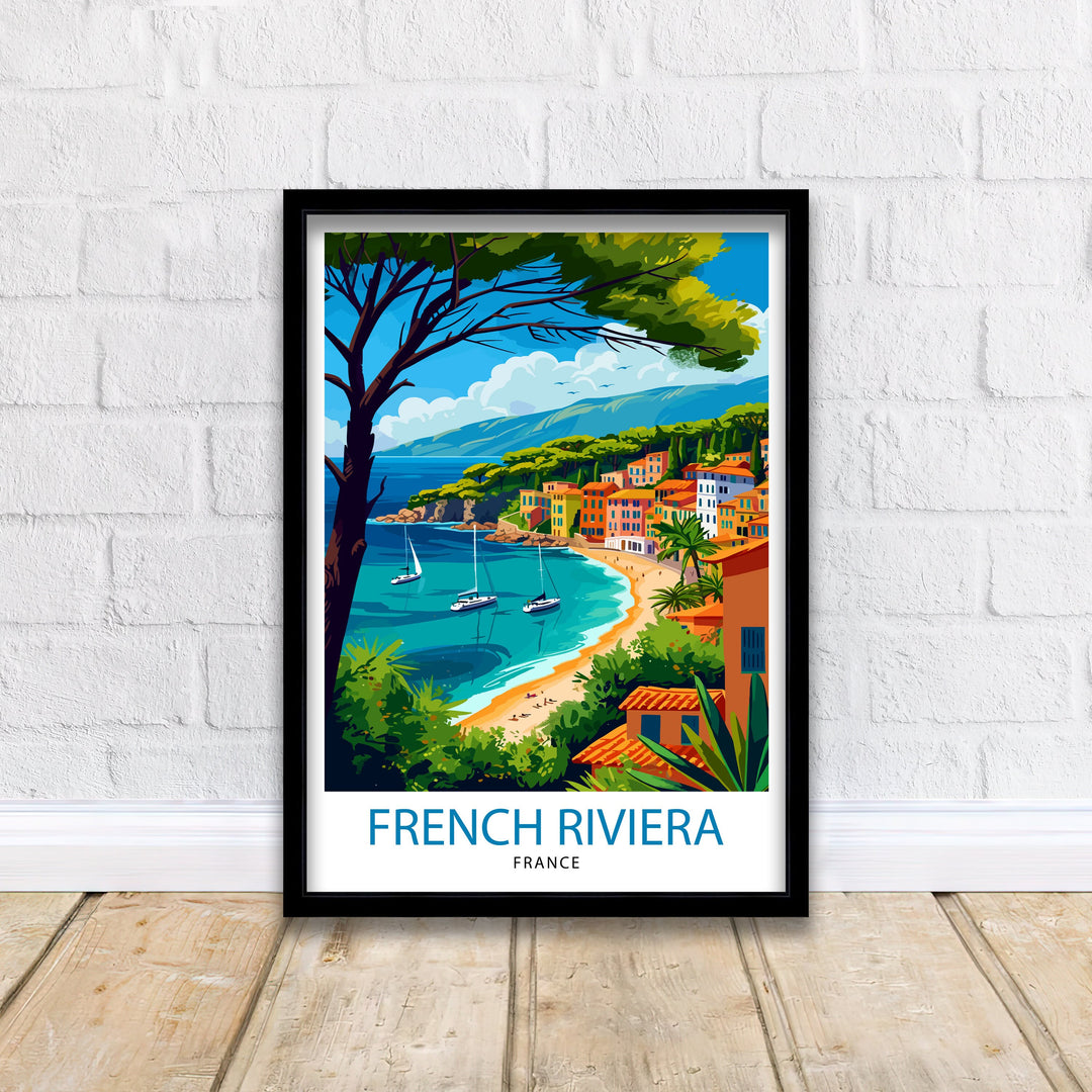 French Riviera Print Côte d'Azur Art Mediterranean Coastline Poster Luxury Seaside Resort Wall Decor Southern France Illustration