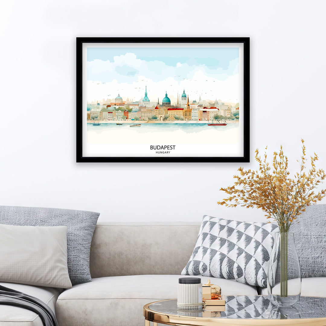 Budapest Hungary Print Danube River Art Historic Cityscape Poster Hungarian Capital Wall Decor Architectural Beauty Illustration Eastern