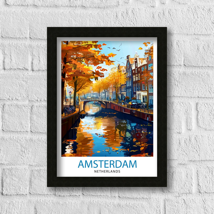 Amsterdam Travel Print Amsterdam Wall Art Amsterdam Cityscape Netherlands Illustration Amsterdam Travel Poster Gift for Amsterdam Lovers