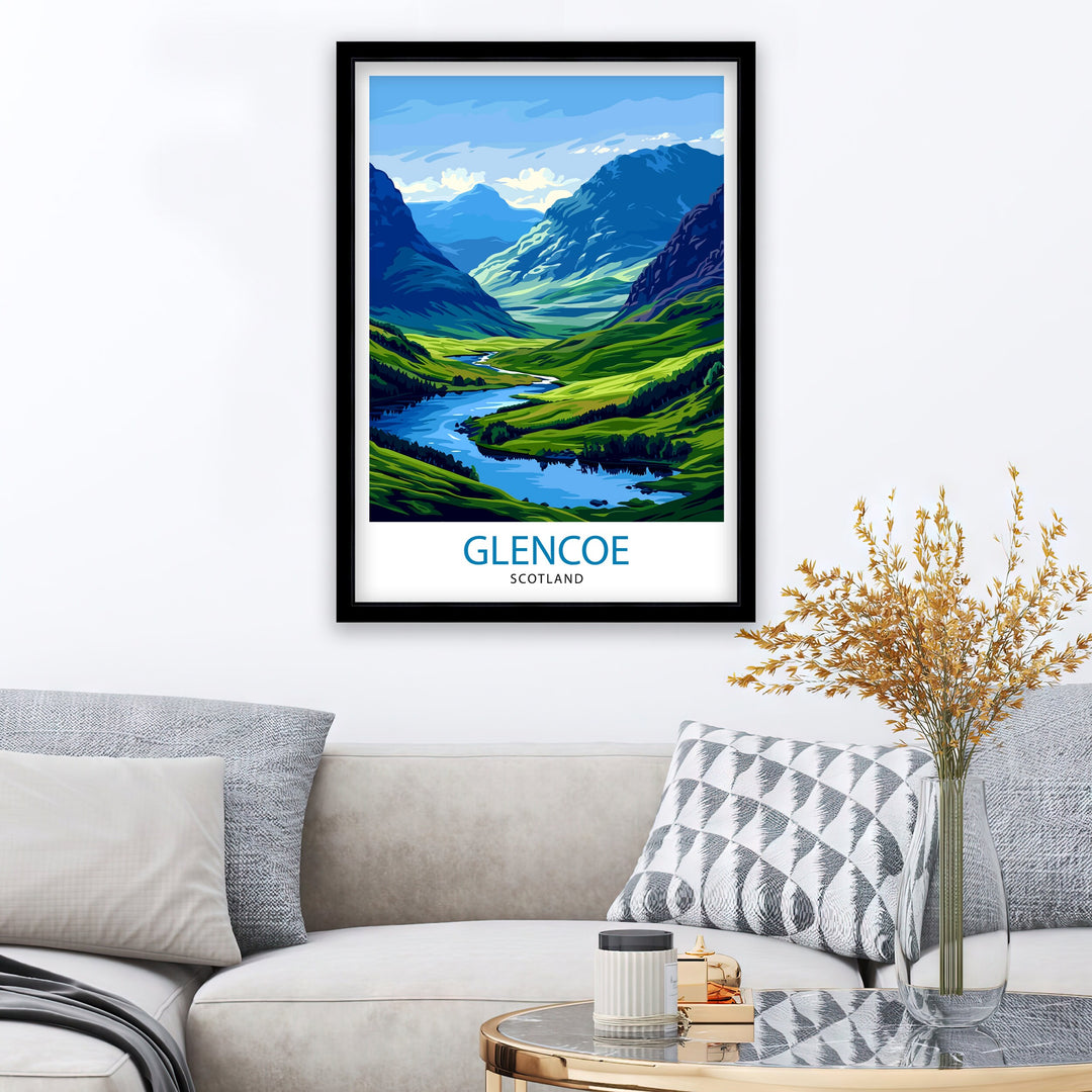 Glencoe Scotland Travel Print Glencoe Wall Art Glencoe Illustration Scotland Poster Scotland Wall Decor Travel Gift Home Living Decor