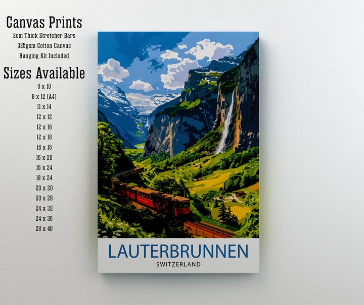 Lauterbrunnen Switzerland Print Alpine Valley Art Swiss Waterfall Poster Mountain Village Wall Decor Swiss Alps Illustration