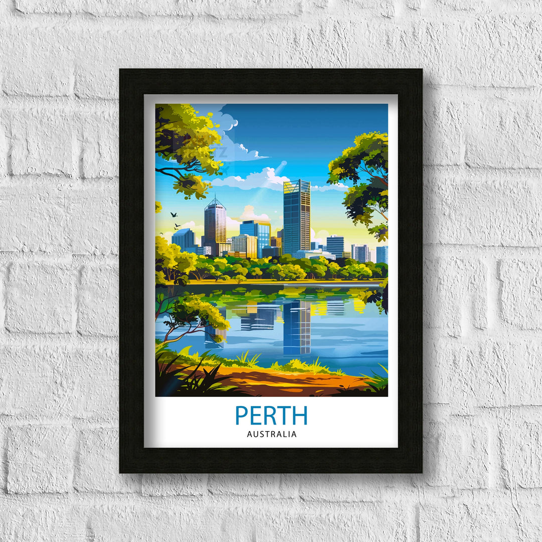 Perth Australia Travel Print Perth Wall Decor Perth Cityscape Poster Australia Travel Prints Perth Art Print Perth Illustration Perth Wall