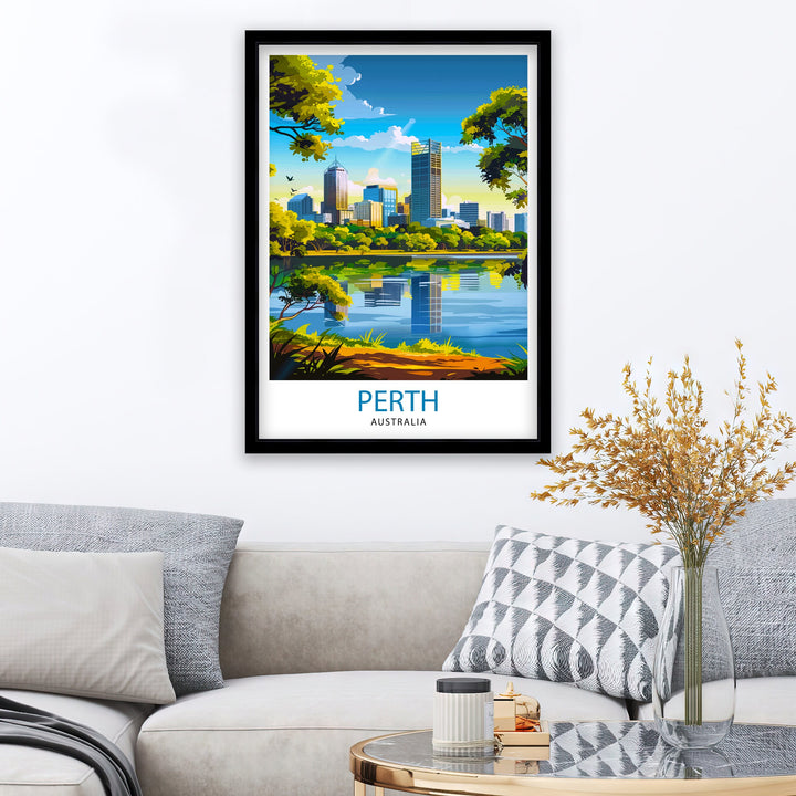 Perth Australia Travel Print Perth Wall Decor Perth Cityscape Poster Australia Travel Prints Perth Art Print Perth Illustration Perth Wall