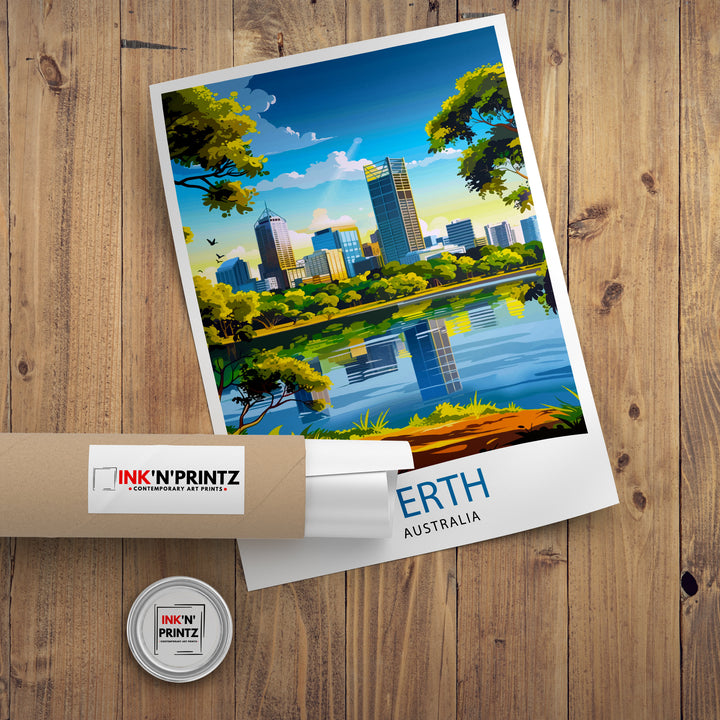 Perth Australia Travel Print Perth Wall Decor Perth Cityscape Poster Australia Travel Prints Perth Art Print Perth Illustration Perth Wall