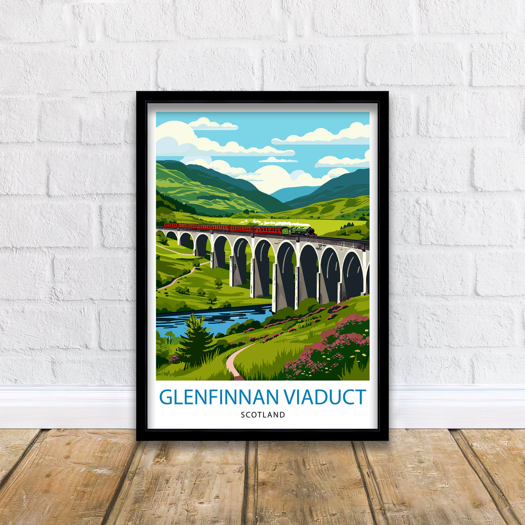 Glenfinnan Viaduct Travel Poster Scottish Highlands Art Iconic Railway Bridge Poster Scotland Landscape Wall Decor Historic Viaduct Artwork