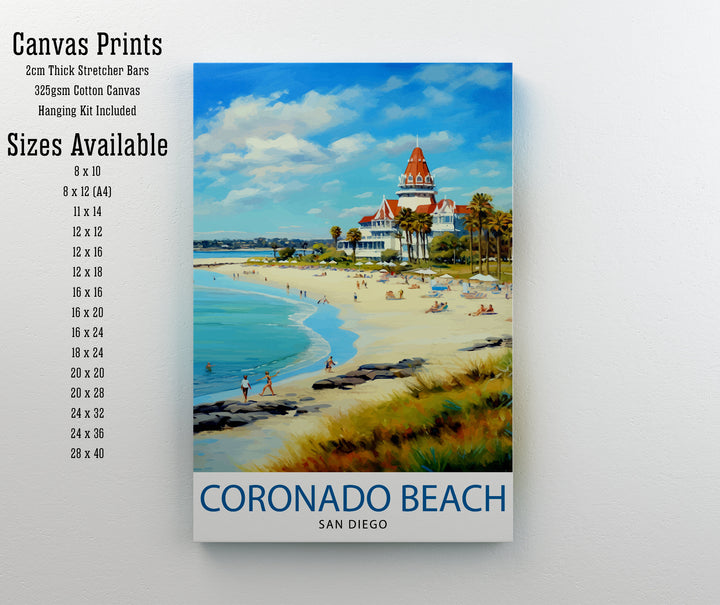 Coronado Beach California Travel Poster Sandy Shores Art Pacific Ocean View Print San Diego Coastline Wall Decor Seaside Escape Illustration