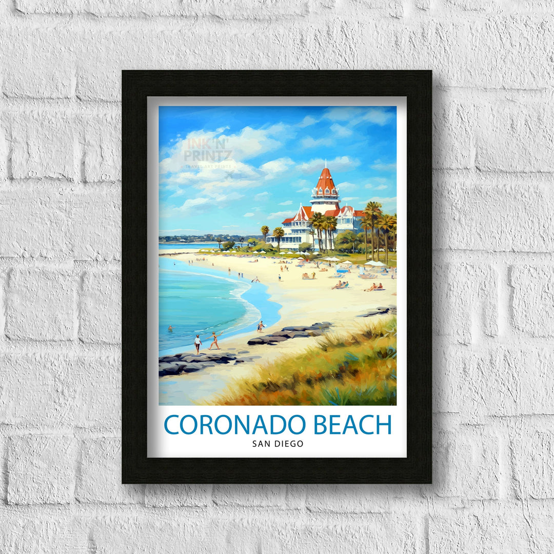 Coronado Beach California Travel Poster Sandy Shores Art Pacific Ocean View Print San Diego Coastline Wall Decor Seaside Escape Illustration