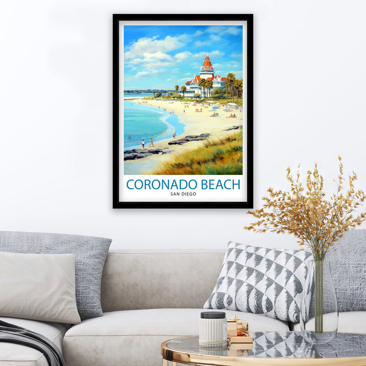 Coronado Beach California Travel Poster Sandy Shores Art Pacific Ocean View Print San Diego Coastline Wall Decor Seaside Escape Illustration