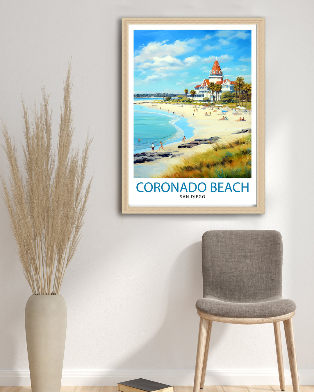 Coronado Beach California Travel Poster Sandy Shores Art Pacific Ocean View Print San Diego Coastline Wall Decor Seaside Escape Illustration