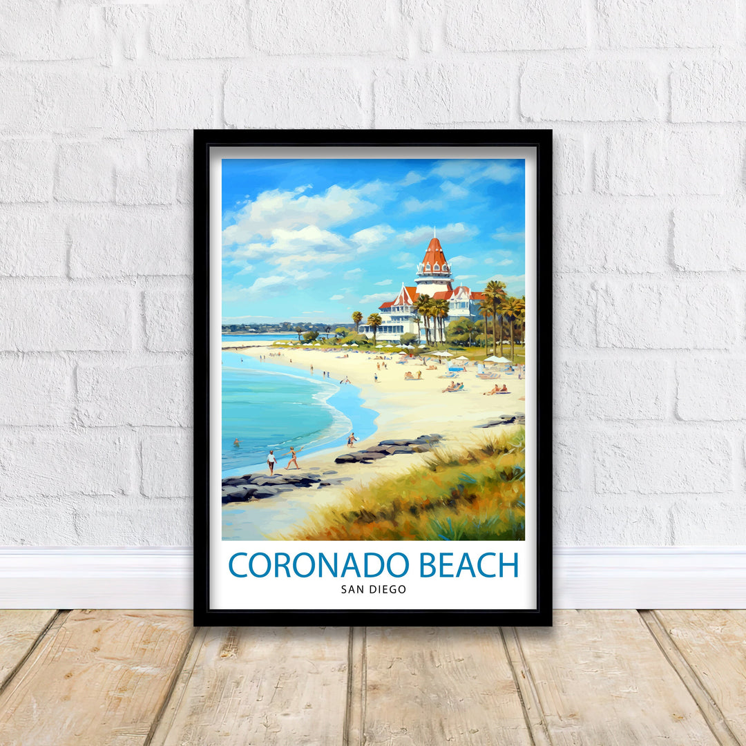 Coronado Beach California Travel Poster Sandy Shores Art Pacific Ocean View Print San Diego Coastline Wall Decor Seaside Escape Illustration