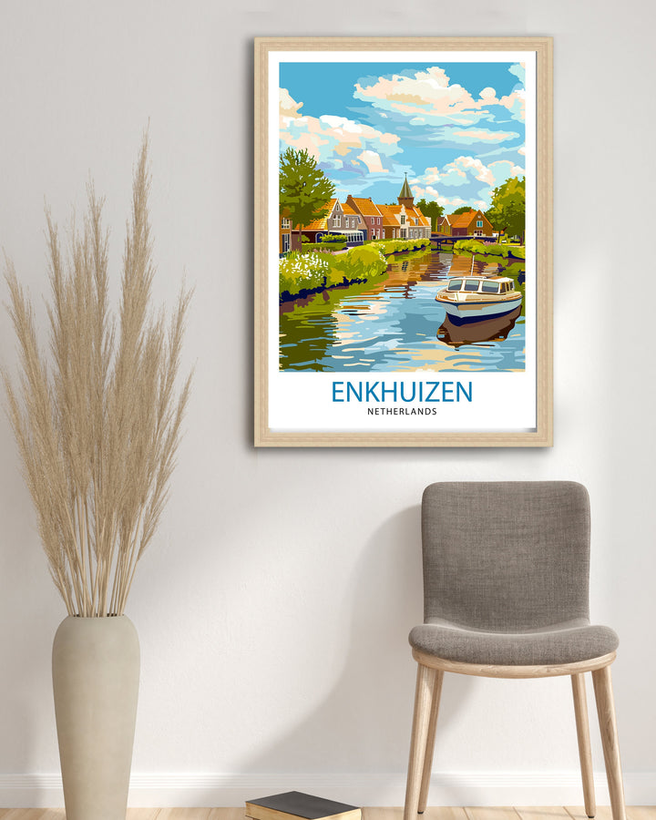 Enkhuizen Netherlands Travel Poster Dutch Harbor Town Art Historic Seaport Print Nautical Heritage Wall Decor Netherlands Maritime