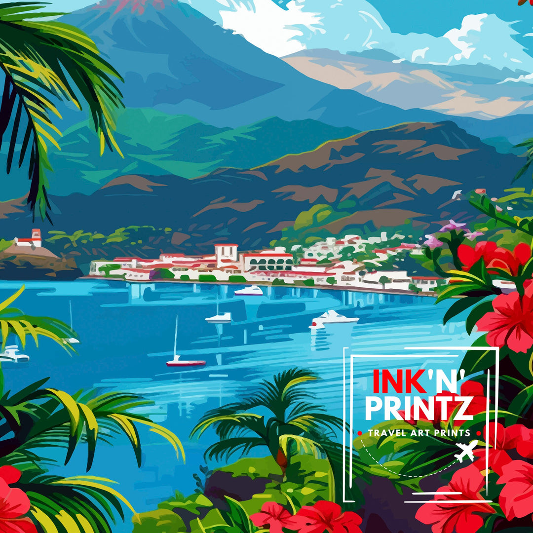 Manzanillo Mexico Travel Poster Tropical Paradise Art Mexican Beach Resort Print Pacific Coast Wall Decor Exotic Destination Illustration