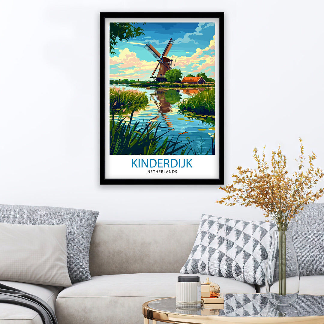 Giethoorn Netherlands Travel Poster Venice of the North Art Water Village Print Dutch Canals Wall Decor Peaceful Village Illustration