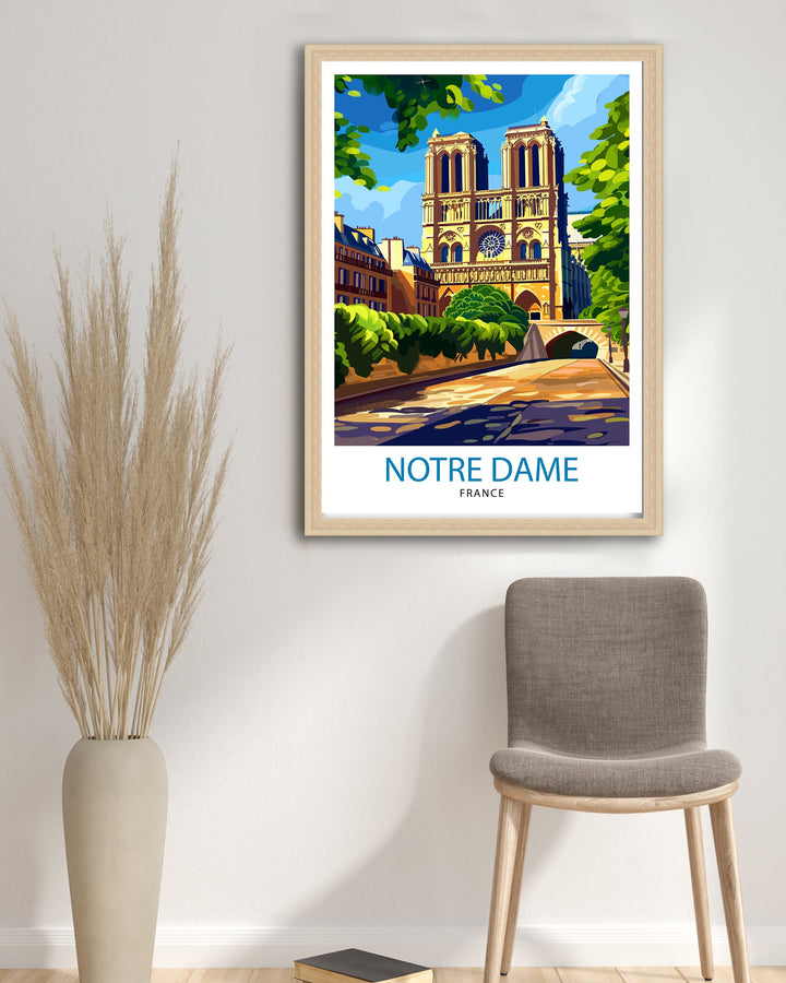 Notre Dame Cathedral Paris Print French Gothic Architecture Art Historic Landmark Poster Parisian Skyline Wall Decor France Heritage