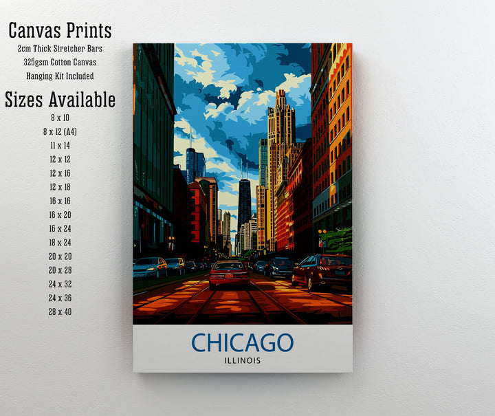 Chicago Travel Print Chicago Wall Art Chicago Skyline Decor Illinois Travel Poster Chicago Cityscape Art Chicago Gift Chicago Home Decor