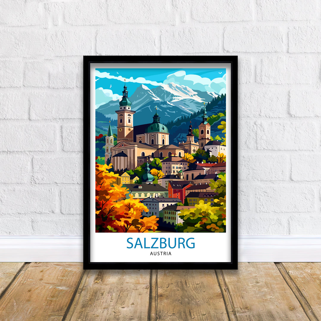 Salzburg Austria Travel Print Salzburg Wall Decor Salzburg Home Living Decor Salzburg Illustration Travel Poster Gift For Salzburg Austria