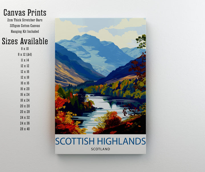 Scottish Highlands Print Majestic Mountains Art Scotland Landscape Poster Wild Nature Wall Decor Highland Valleys Illustration Scottish