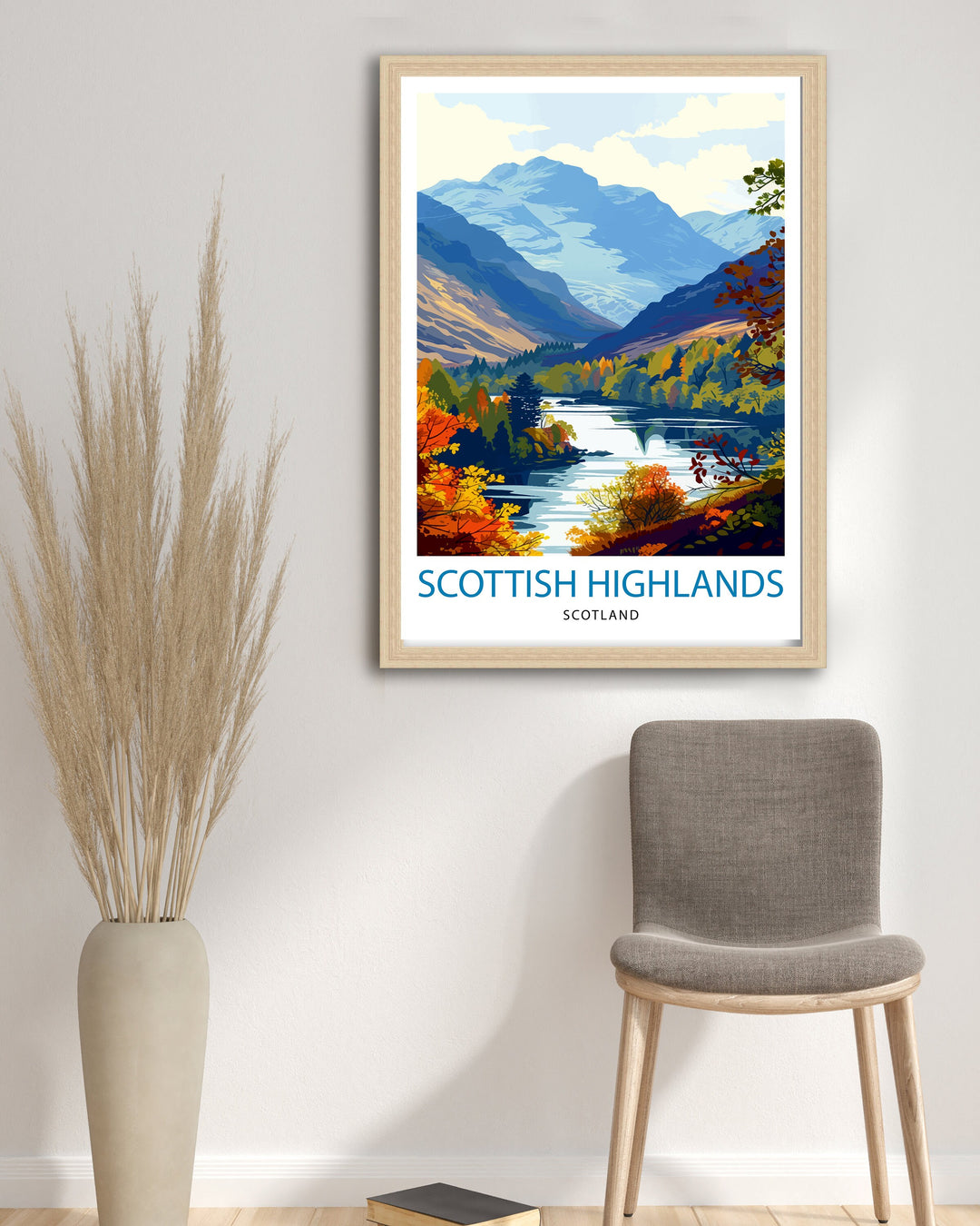 Scottish Highlands Print Majestic Mountains Art Scotland Landscape Poster Wild Nature Wall Decor Highland Valleys Illustration Scottish