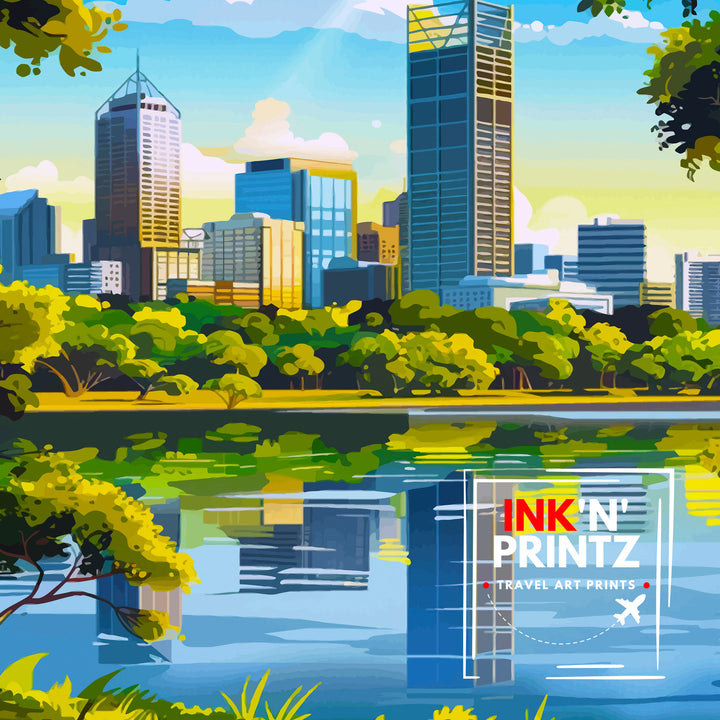 Perth Australia Travel Print Perth Wall Decor Perth Cityscape Poster Australia Travel Prints Perth Art Print Perth Illustration Perth Wall