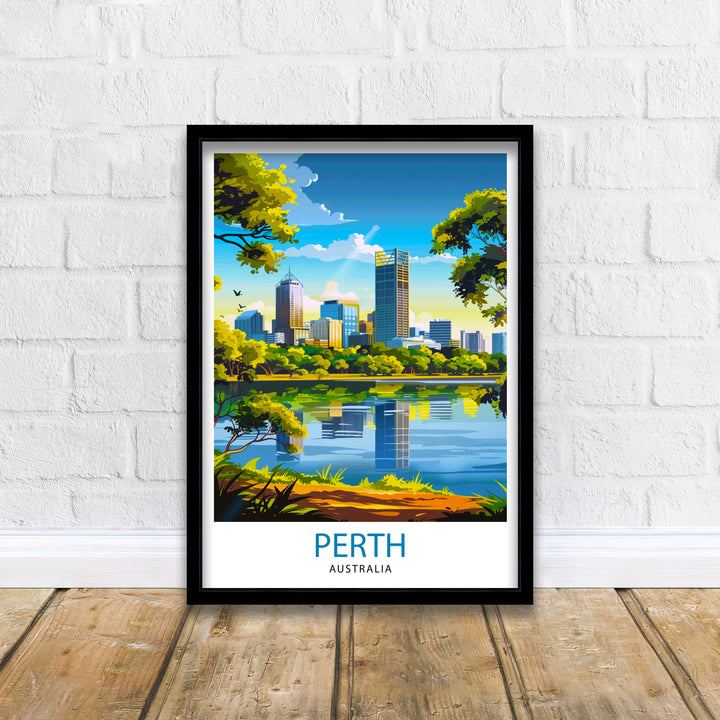 Perth Australia Travel Print Perth Wall Decor Perth Cityscape Poster Australia Travel Prints Perth Art Print Perth Illustration Perth Wall