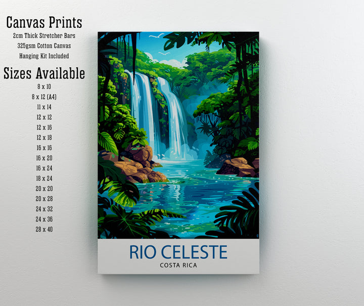 Rio Celeste Costa Rica Print Tropical Waterfall Art Rainforest Paradise Poster Natural Wonder Wall Decor Turquoise River Illustration Exotic