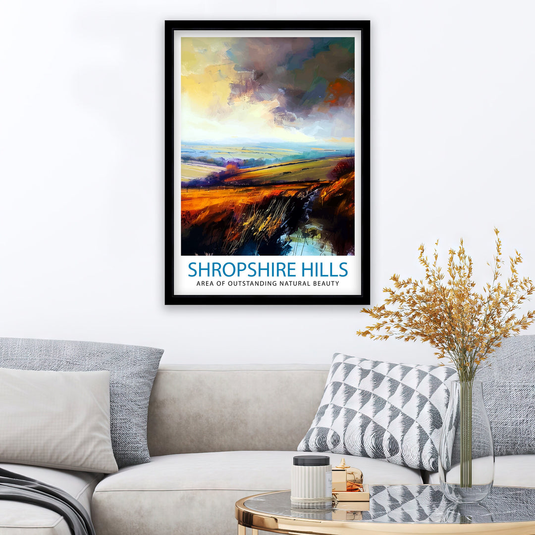 Shropshire Hills Travel Print Shropshire Wall Decor Shropshire Hills Illustration Travel Poster Gift for Shropshire England Home Decor