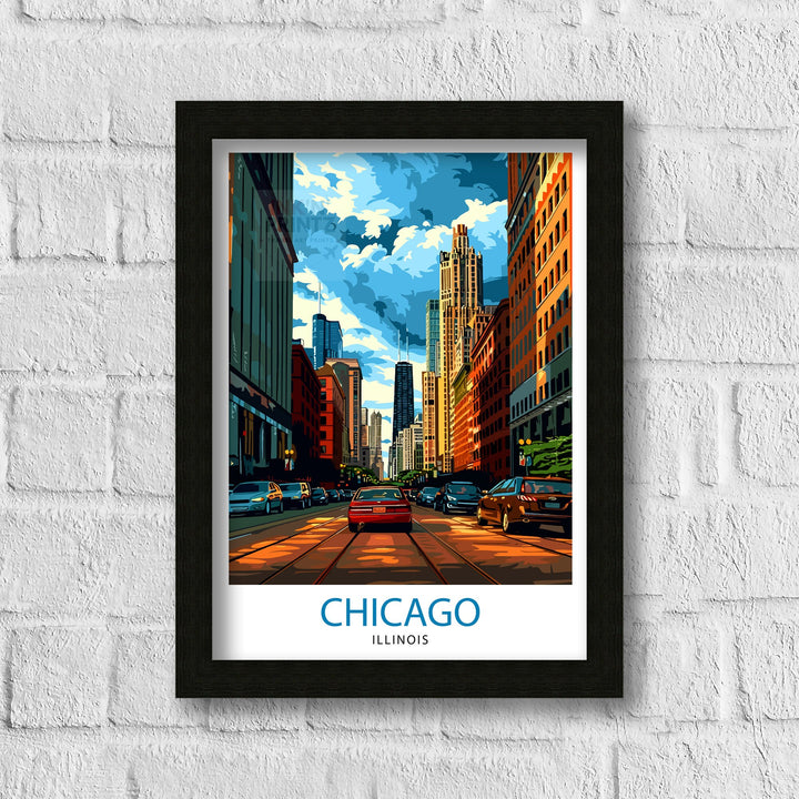 Chicago Travel Print Chicago Wall Art Chicago Skyline Decor Illinois Travel Poster Chicago Cityscape Art Chicago Gift Chicago Home Decor