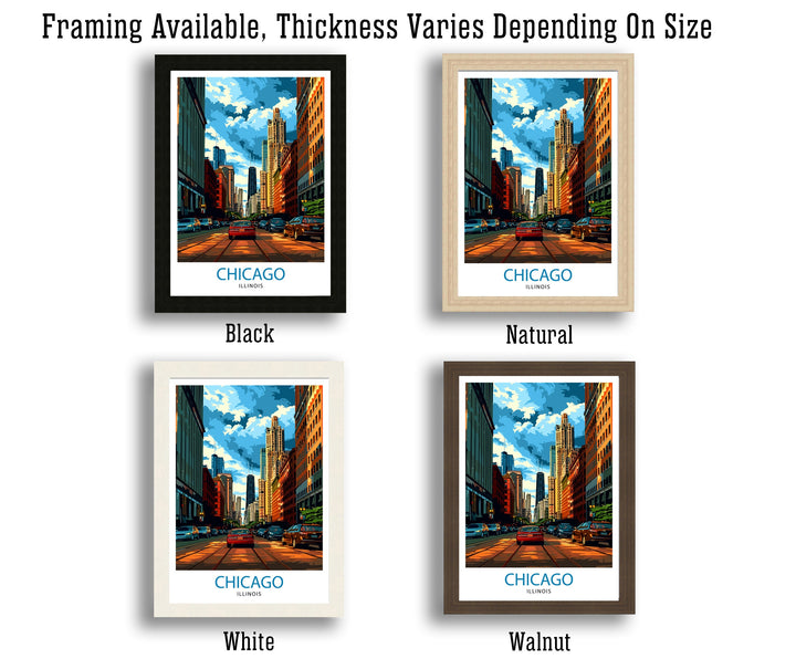 Chicago Travel Print Chicago Wall Art Chicago Skyline Decor Illinois Travel Poster Chicago Cityscape Art Chicago Gift Chicago Home Decor