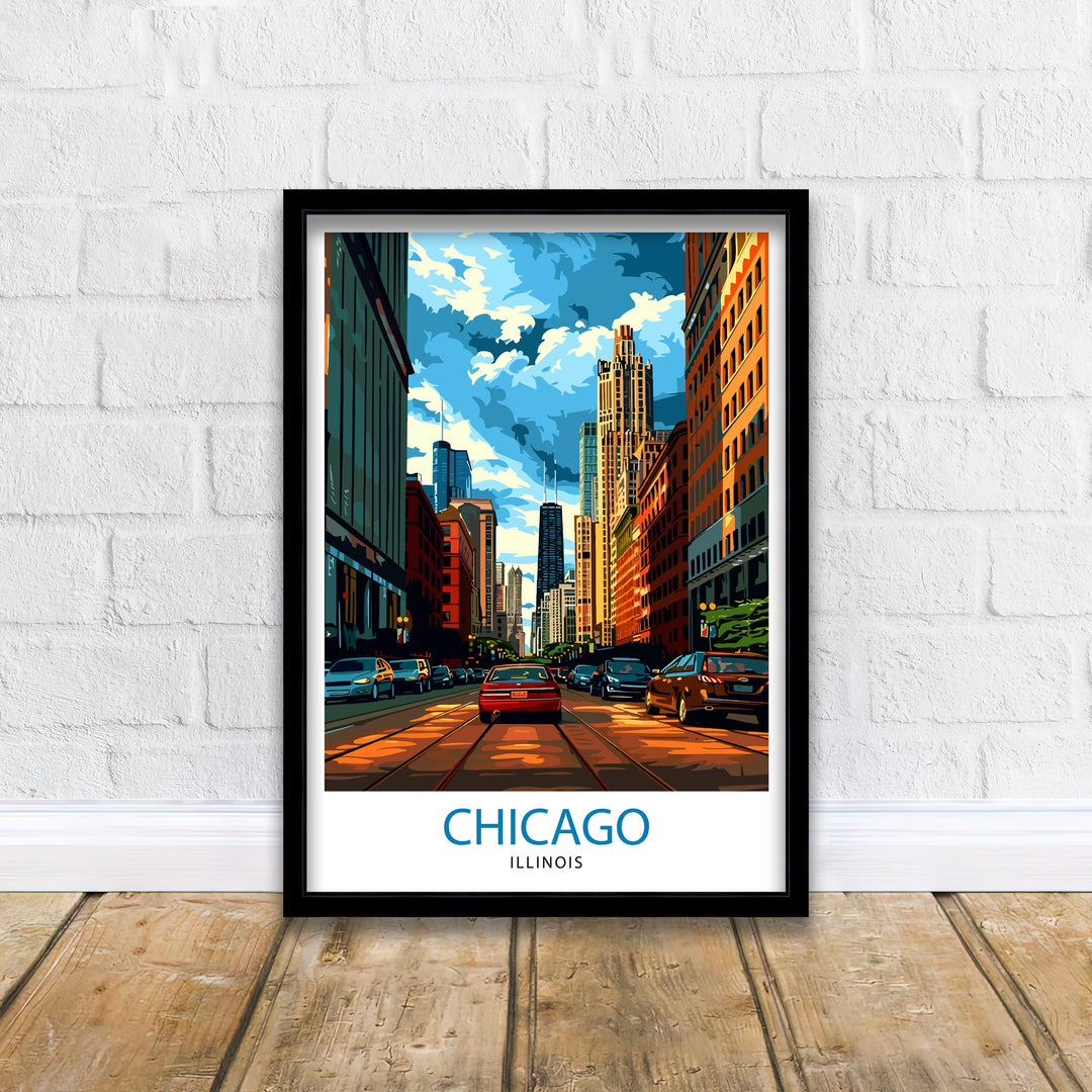 Chicago Travel Print Chicago Wall Art Chicago Skyline Decor Illinois Travel Poster Chicago Cityscape Art Chicago Gift Chicago Home Decor