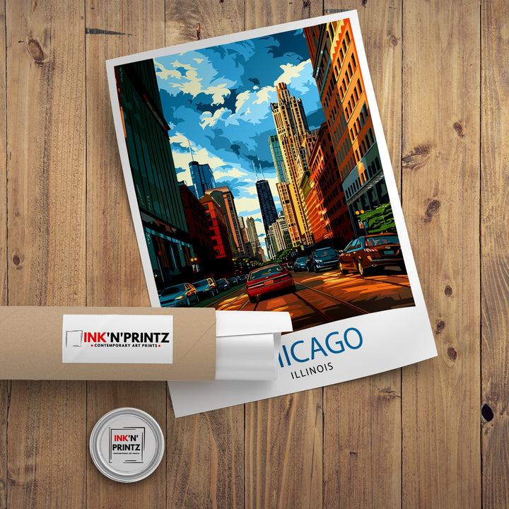 Chicago Travel Print Chicago Wall Art Chicago Skyline Decor Illinois Travel Poster Chicago Cityscape Art Chicago Gift Chicago Home Decor