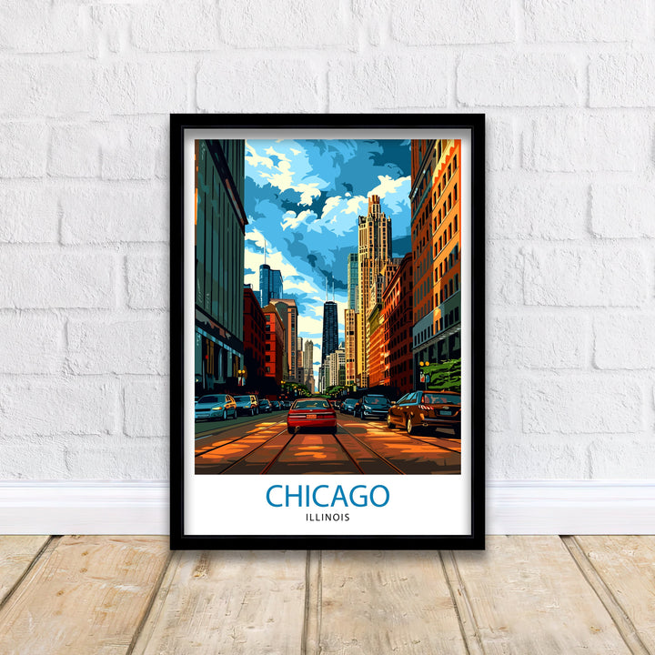 Chicago Travel Print Chicago Wall Art Chicago Skyline Decor Illinois Travel Poster Chicago Cityscape Art Chicago Gift Chicago Home Decor