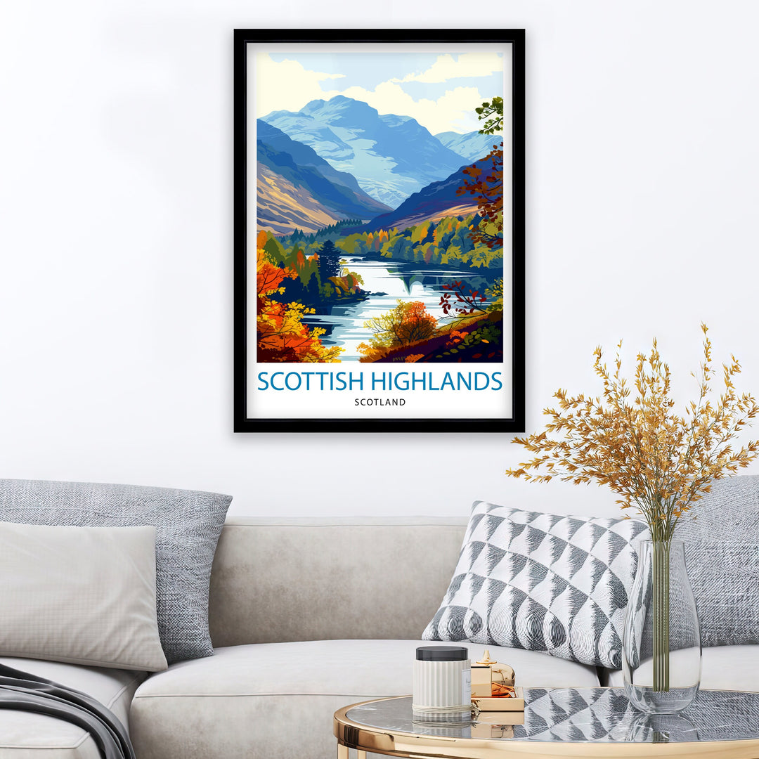 Scottish Highlands Print Majestic Mountains Art Scotland Landscape Poster Wild Nature Wall Decor Highland Valleys Illustration Scottish