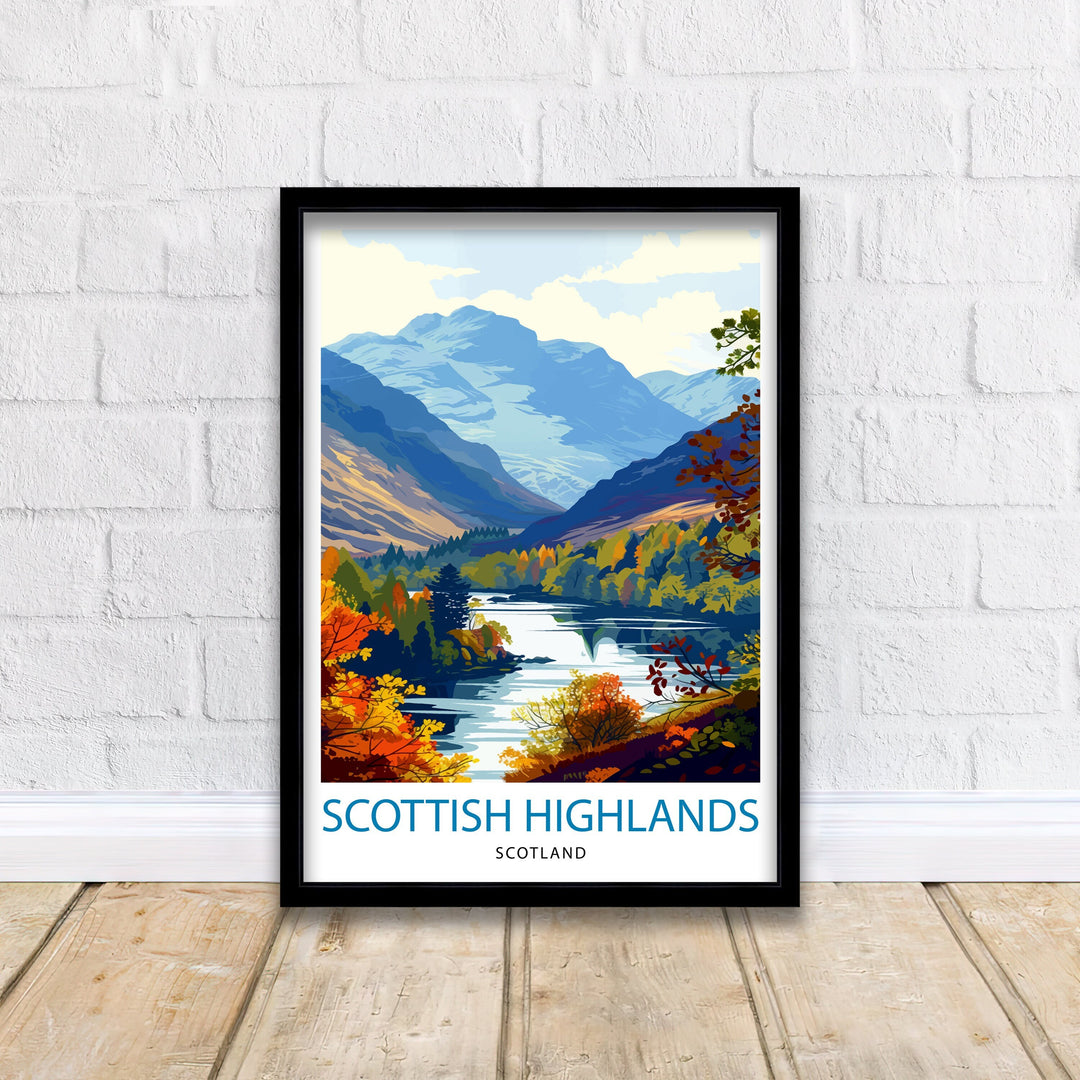 Scottish Highlands Print Majestic Mountains Art Scotland Landscape Poster Wild Nature Wall Decor Highland Valleys Illustration Scottish