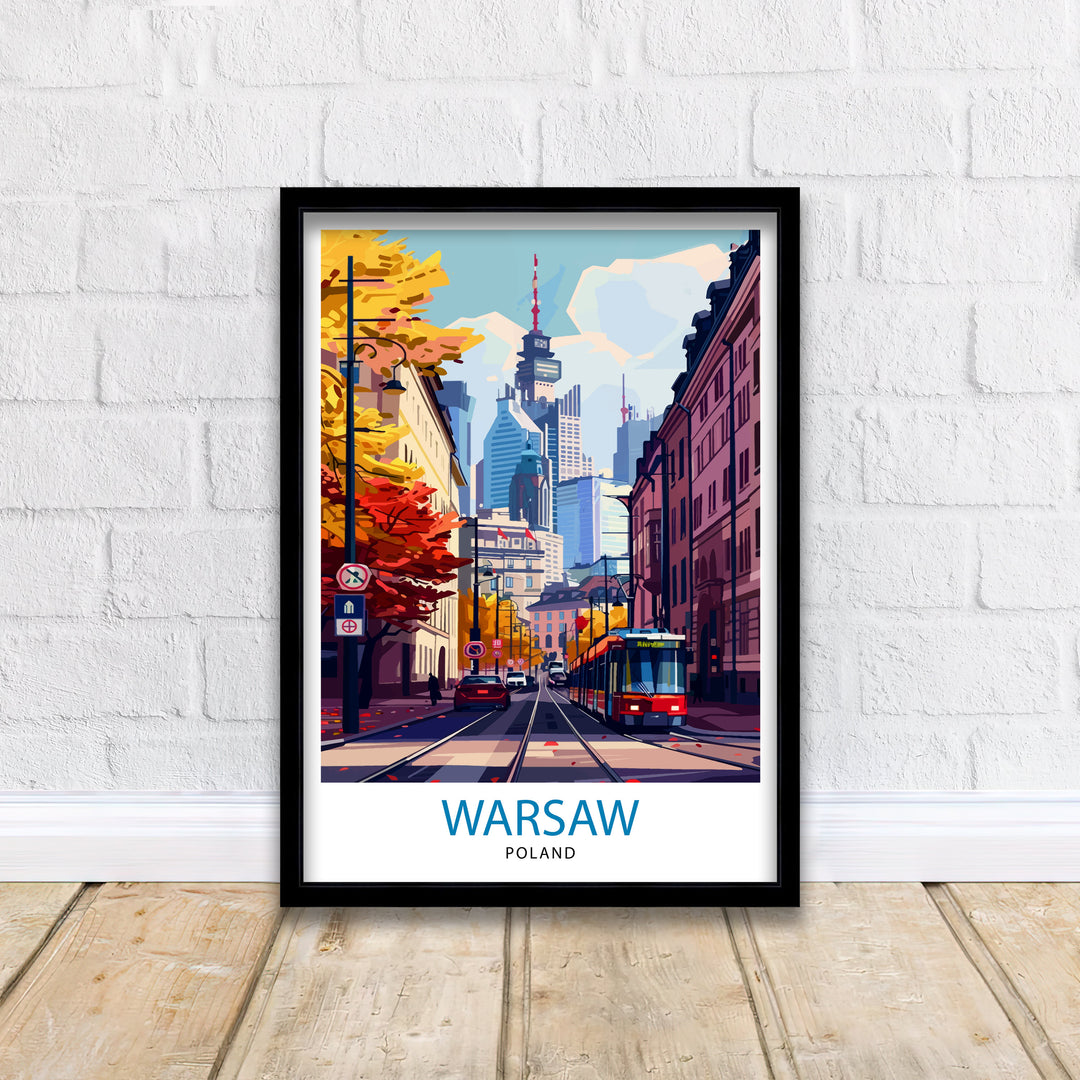 Warsaw Poland Travel Poster Historic City Art Vistula River View Print Polish Capital Wall Decor European Culture Illustration Architectural