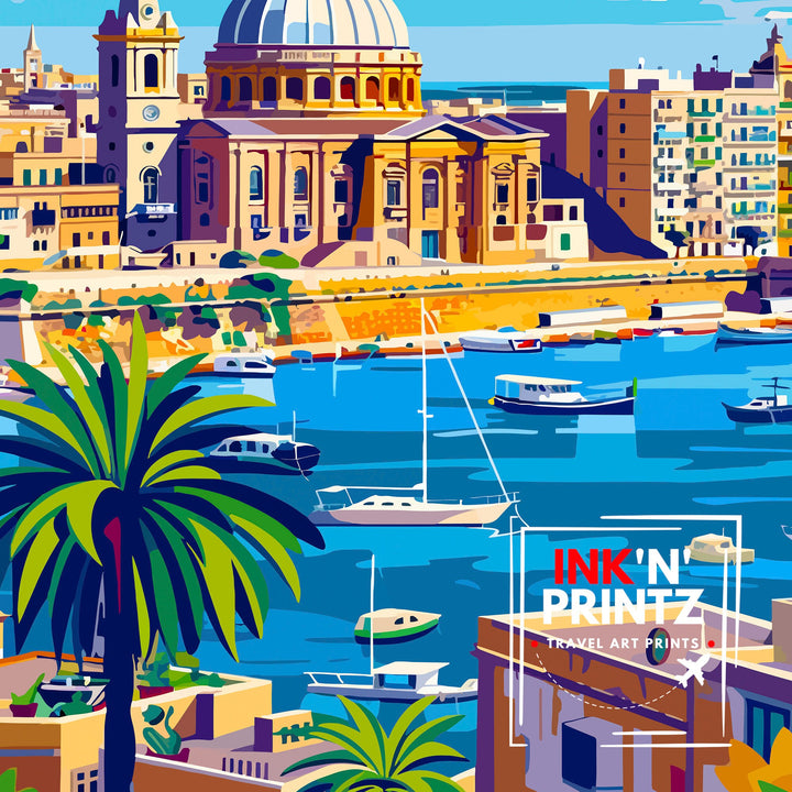 Valletta Malta Travel Print, Valletta Wall Art, Valletta Decor, Malta Illustration, Travel Poster, Gift For Malta, Malta Home Decor